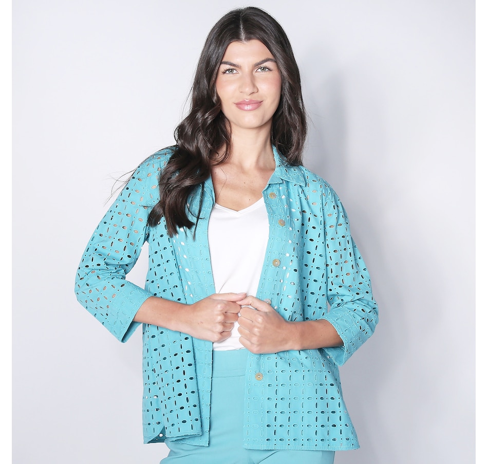 Image 252116_AQA.jpg, Product 252-116 / Price $49.33, Wynne Style Pop of Colour Eyelet Shirt Jacket from Wynnelayers on TSC.ca's Fashion department