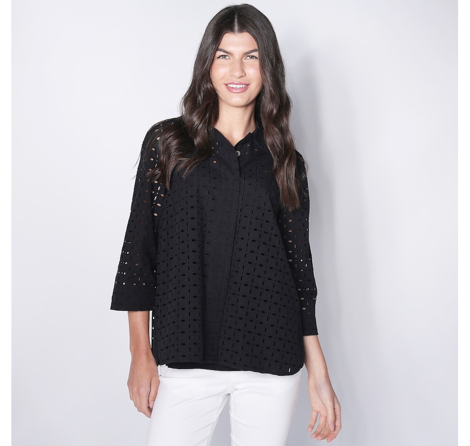 Image 252116_BLK.jpg, Product 252-116 / Price $49.33, Wynne Style Pop of Colour Eyelet Shirt Jacket from Wynnelayers on TSC.ca's Fashion department
