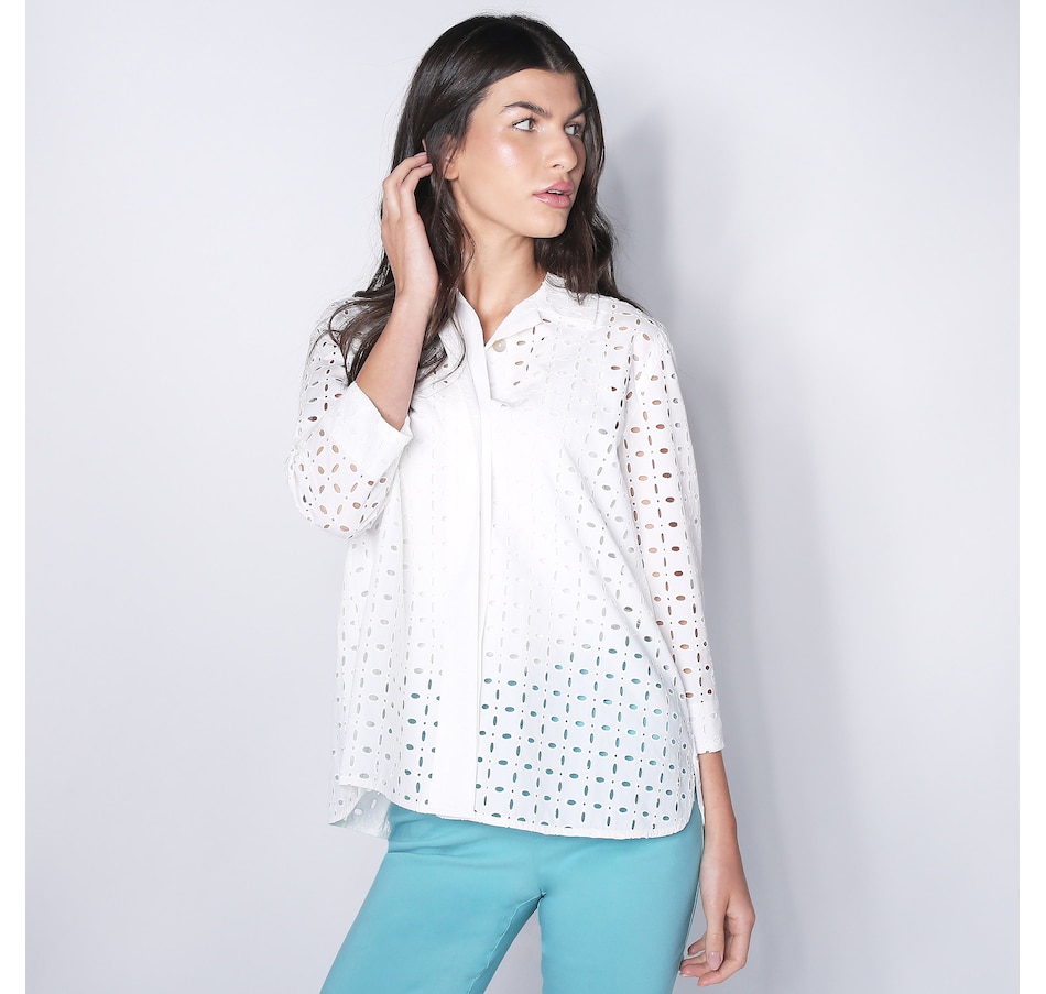 Image 252116_WHT.jpg, Product 252-116 / Price $49.33, Wynne Style Pop of Colour Eyelet Shirt Jacket from Wynnelayers on TSC.ca's Fashion department