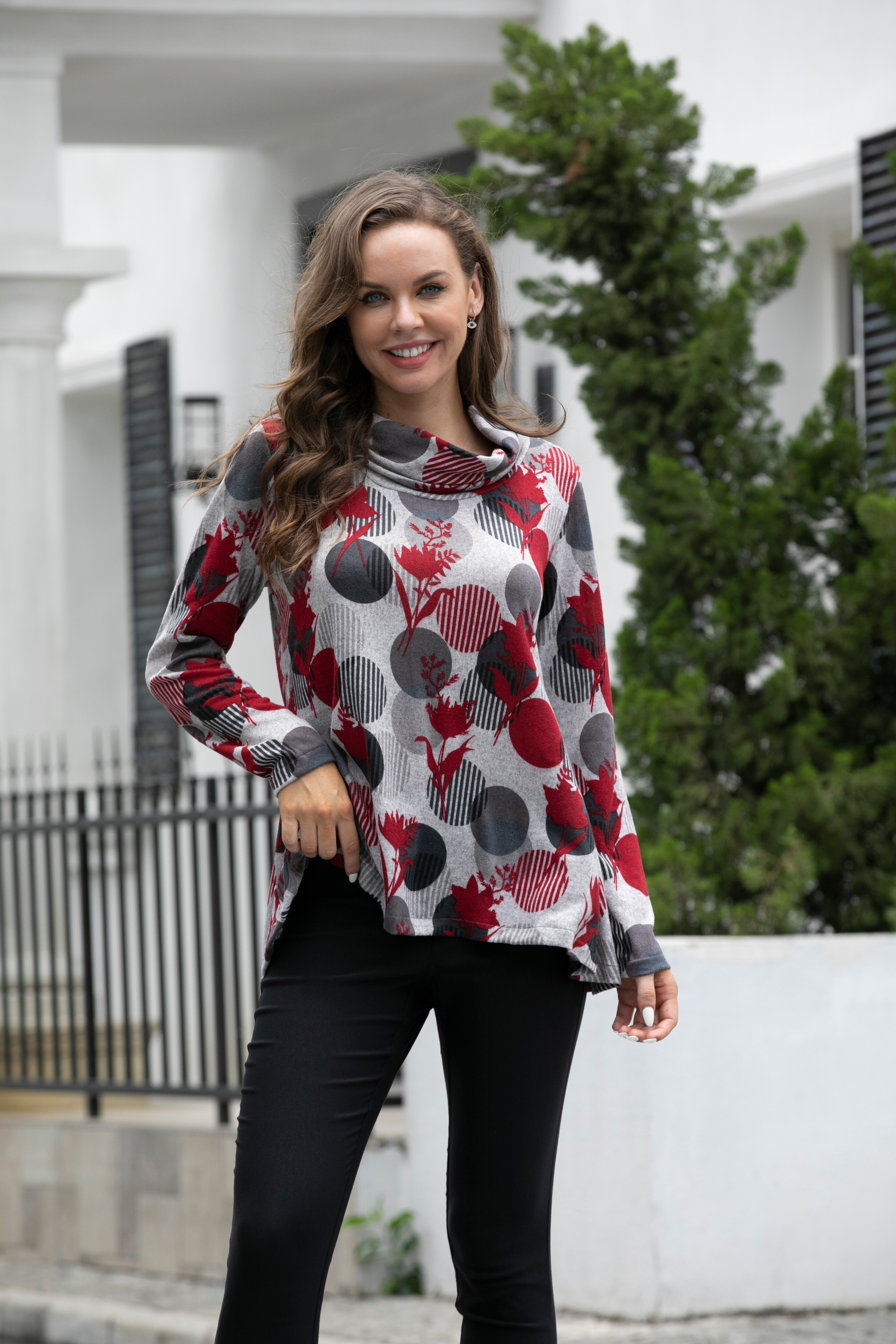 Orange Fashion Village Cowlneck Soft Printed Top - TSC.ca
