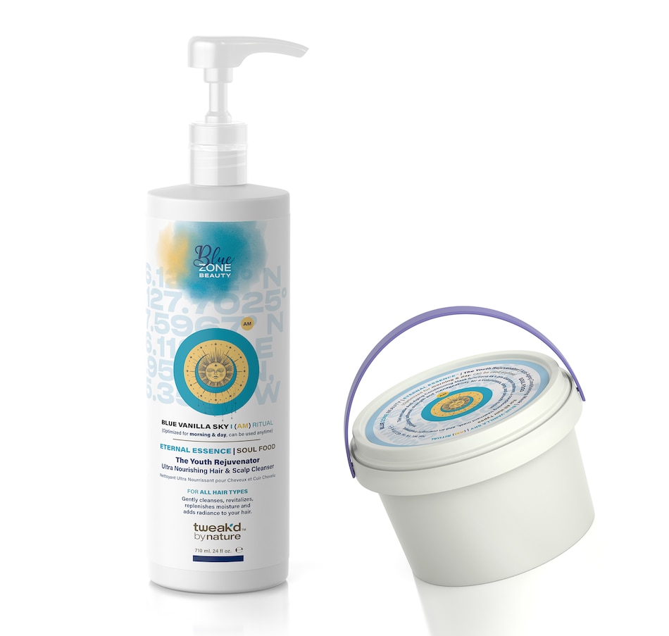 Image 252447_BLVSK.jpg, Product 252-447 / Price $130.00, Tweak'd Blue Zone Beauty Youth Rejuvenator Soulfood Ultra Nourishing Hair & Scalp Shampoo Cleanser + Mask Set from Tweak'd by Nature on TSC.ca's Beauty department