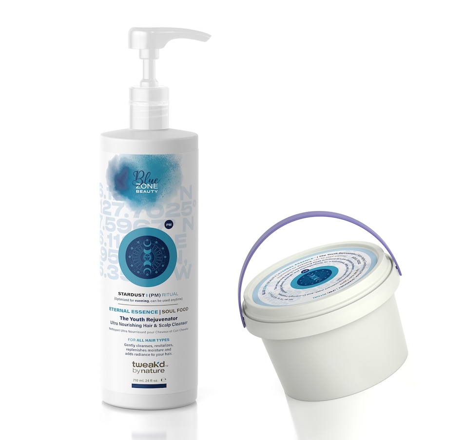 Image 252447_STRDT.jpg, Product 252-447 / Price $130.00, Tweak'd Blue Zone Beauty Youth Rejuvenator Soulfood Ultra Nourishing Hair & Scalp Shampoo Cleanser + Mask Set from Tweak'd by Nature on TSC.ca's Beauty department