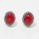 Samuel B. Collection Sterling Silver Beaded Oval Coral Earrings