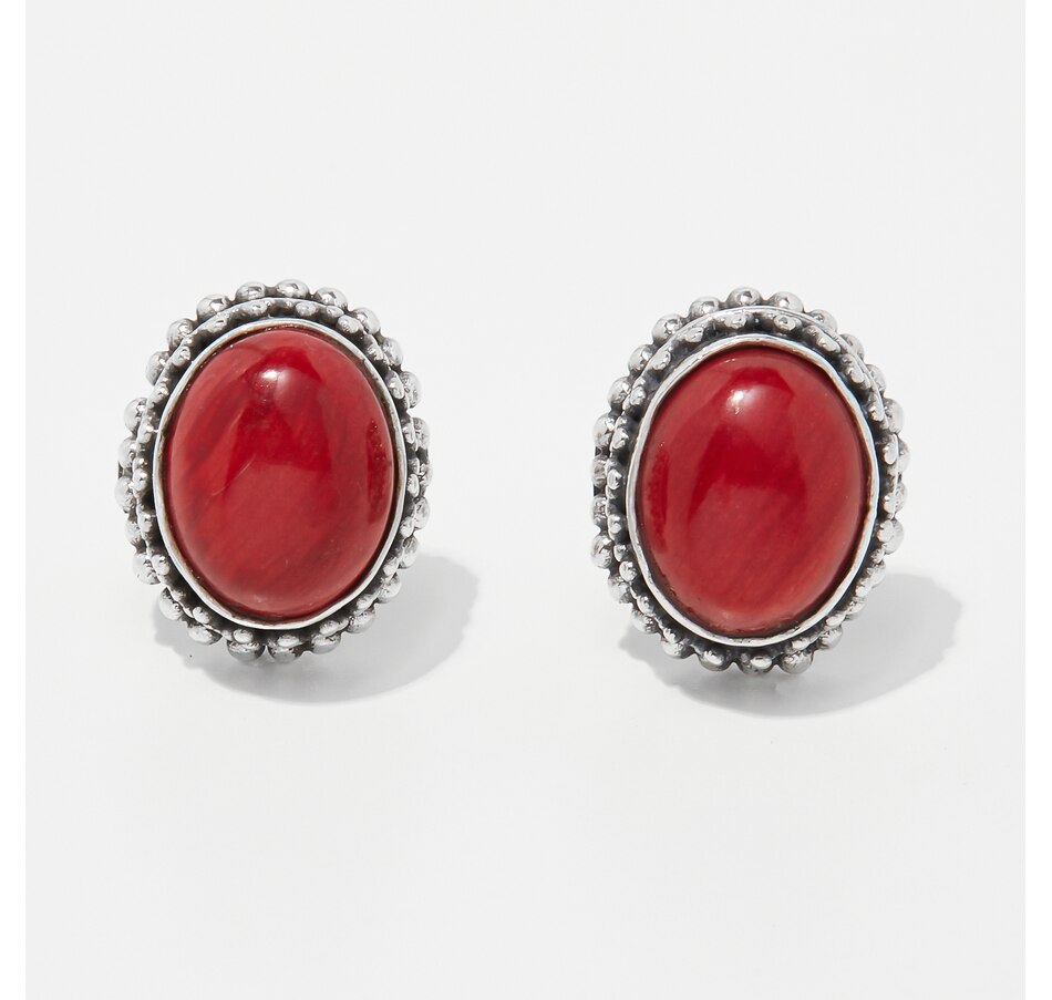 Image 252506.jpg, Product 252-506 / Price $49.33, Samuel B. Collection Sterling Silver Beaded Oval Coral Earrings from Samuel B. Collection on TSC.ca's Jewellery department
