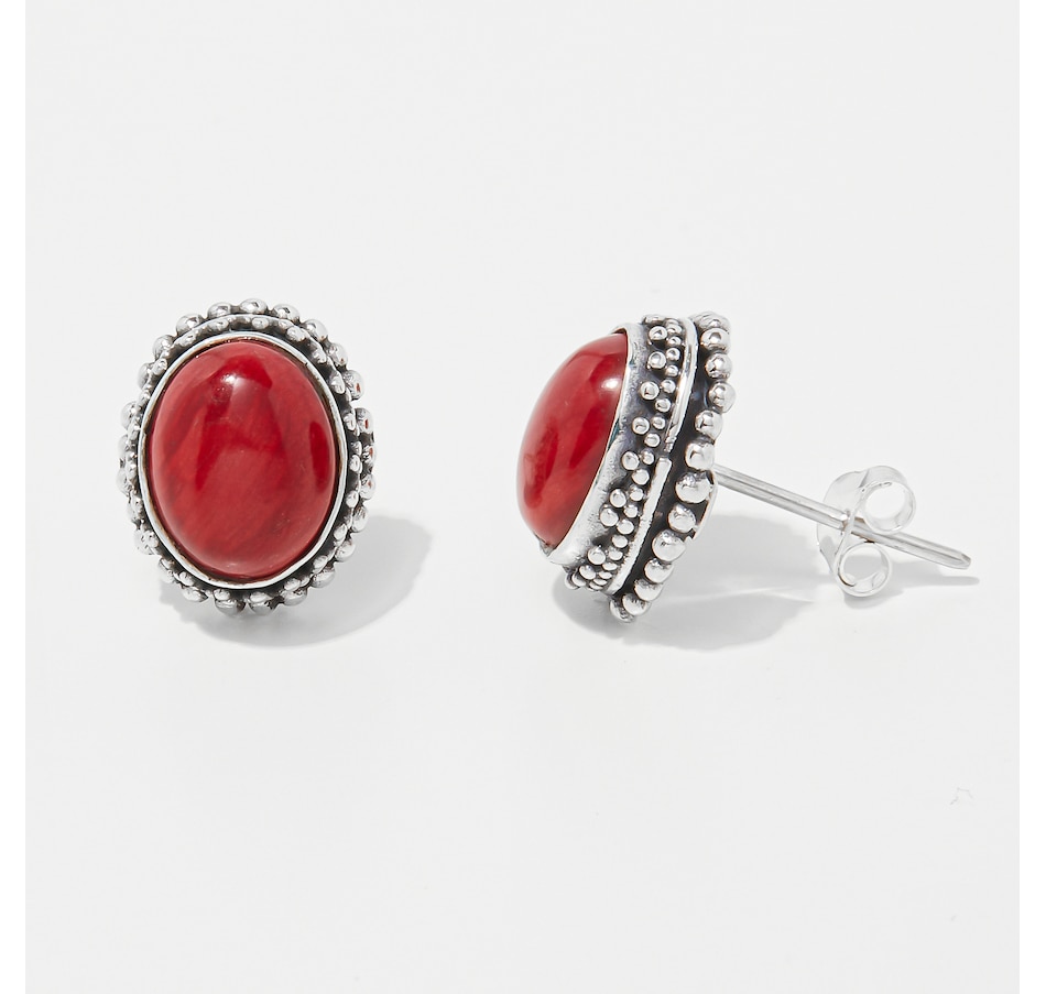 Image 252506_ALTMORE1.jpg, Product 252-506 / Price $49.33, Samuel B. Collection Sterling Silver Beaded Oval Coral Earrings from Samuel B. Collection on TSC.ca's Jewellery department