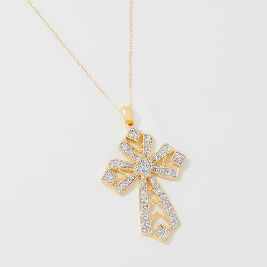 Image 252511.jpg, Product 252-511 / Price $99.99, Colours of Diamonds Sterling Silver/Yellow Gold Plate 0.20 av. ctw Diamond Cross Pendant with Chain from Colours of Diamonds on TSC.ca's Jewellery department