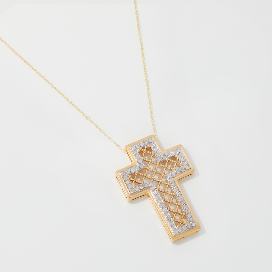 Image 252512.jpg, Product 252-512 / Price $119.33, Colours of Diamonds Sterling Silver/Yellow Gold 0.50 av. ctw White Diamonds Cross Pendant with Chain from Colours of Diamonds on TSC.ca's Jewellery department