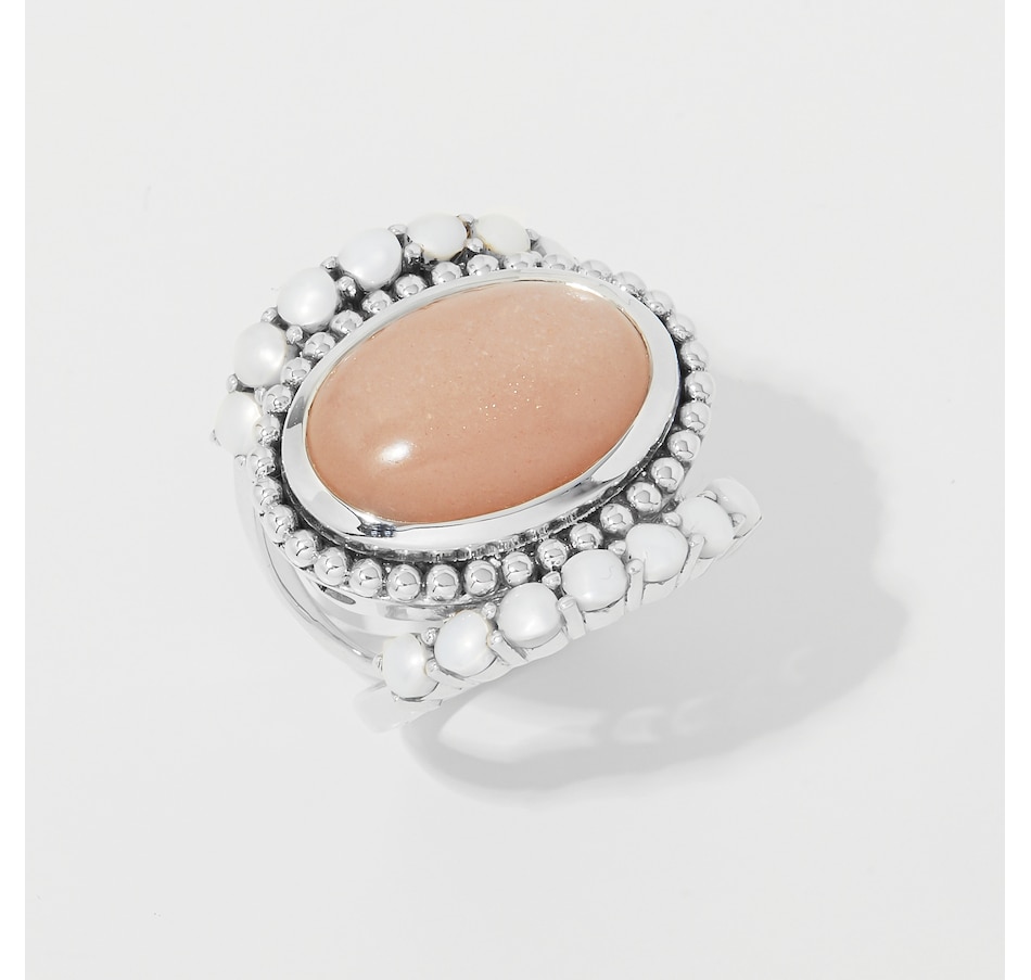Image 252583.jpg, Product 252-583 / Price $69.33, Himalayan Gems Sterling Silver Peach Moonstone and Freshwater Pearl Ring from Himalayan Gems on TSC.ca's Jewellery department