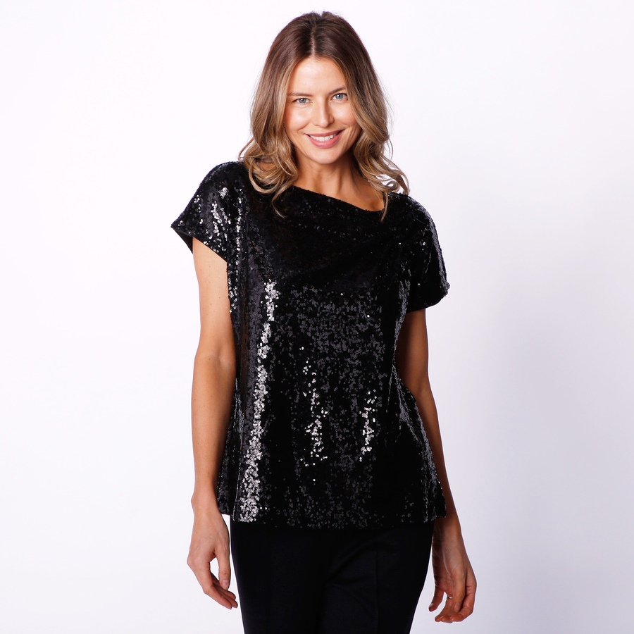 Image 252591_BLK.jpg, Product 252-591 / Price $19.33, Diane Gilman Ruched Shoulder Sequin Top from DG2 by Diane Gilman on TSC.ca's Fashion department