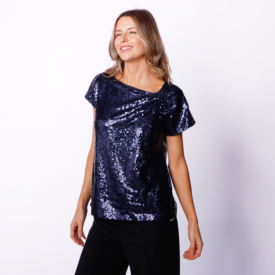 Image 252591_NVY.jpg, Product 252-591 / Price $19.33, Diane Gilman Ruched Shoulder Sequin Top from DG2 by Diane Gilman on TSC.ca's Fashion department
