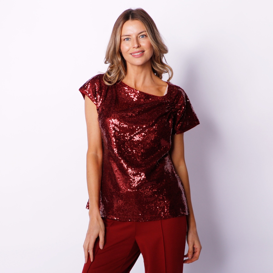 Image 252591_RUBB.jpg, Product 252-591 / Price $19.33, Diane Gilman Ruched Shoulder Sequin Top from DG2 by Diane Gilman on TSC.ca's Fashion department