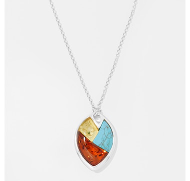 Amber Extraordinaire Sterling Silver Mosaic Amber Pendant with Chain