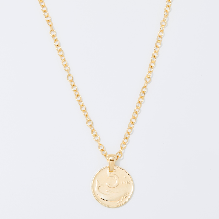 Image 252747.jpg, Product 252-747 / Price $49.88, Bronzoro 18K Yellow Gold Plated Genuine Five Lira Coin On Baby Rolo Chain from Bronzoro on TSC.ca's Jewellery department