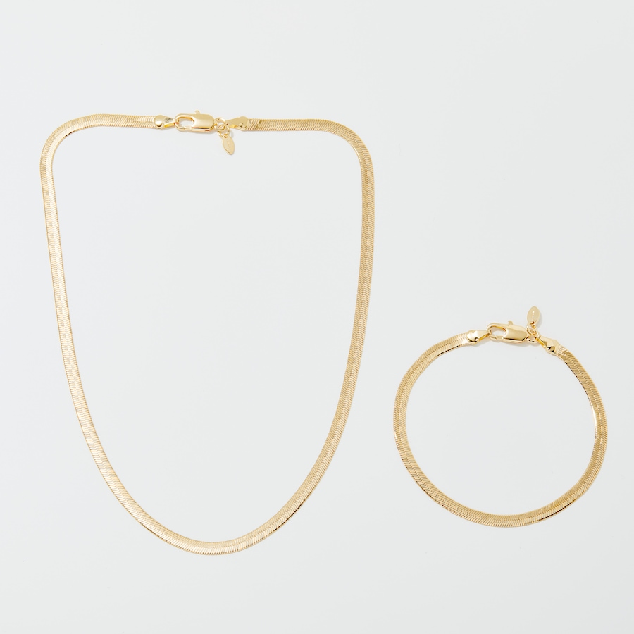 Image 252755.jpg, Product 252-755 / Price $119.99, Bronzoro Yellow Gold Plate Herringbone Necklace Bracelet and Chain Set from Bronzoro on TSC.ca's Jewellery department