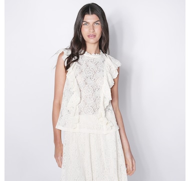 Modern Identity Lace Frill Detail Crew Neck Top