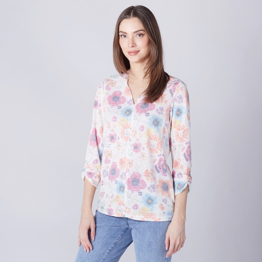 Image 253100_FLO.jpg, Product 253-100 / Price $34.88, Bellina V-Neck 3/4 Sleeve Top from Bellina on TSC.ca's Fashion department
