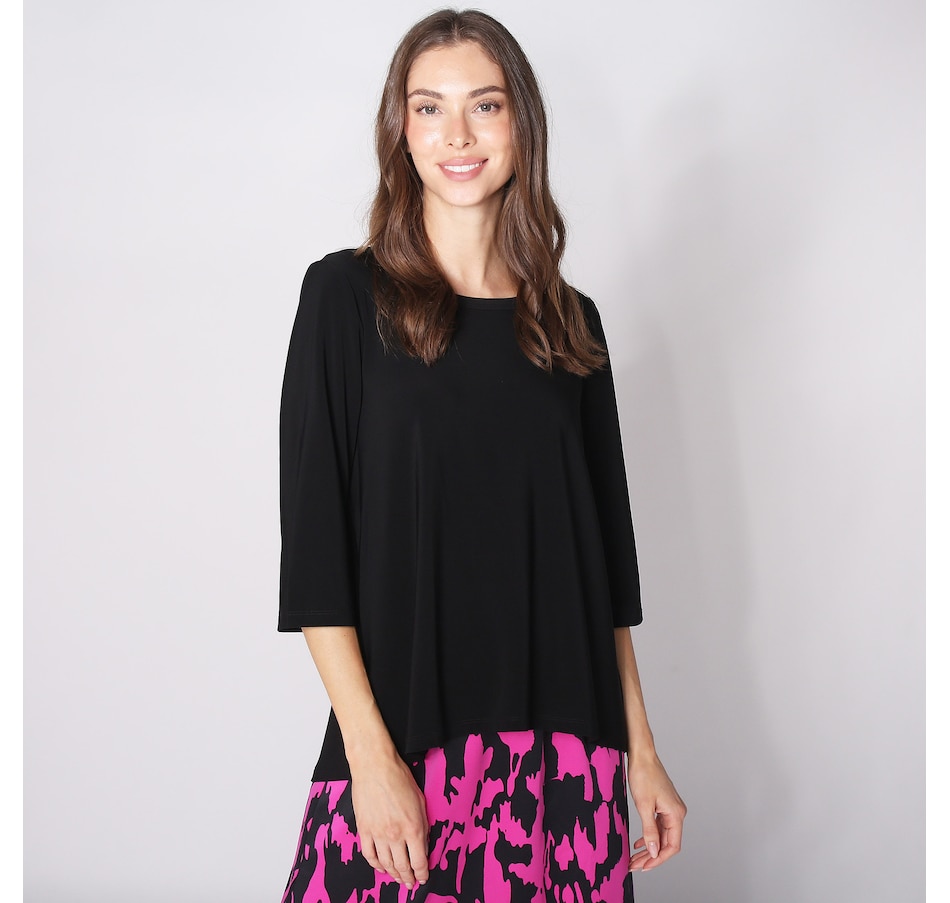 Image 253692_BLK.jpg, Product 253-692 / Price $15.33, Kim & Co. Deluxe Brazil Knit Essential 3/4 Sleeve High Low Top from Kim & Co. on TSC.ca's Fashion department
