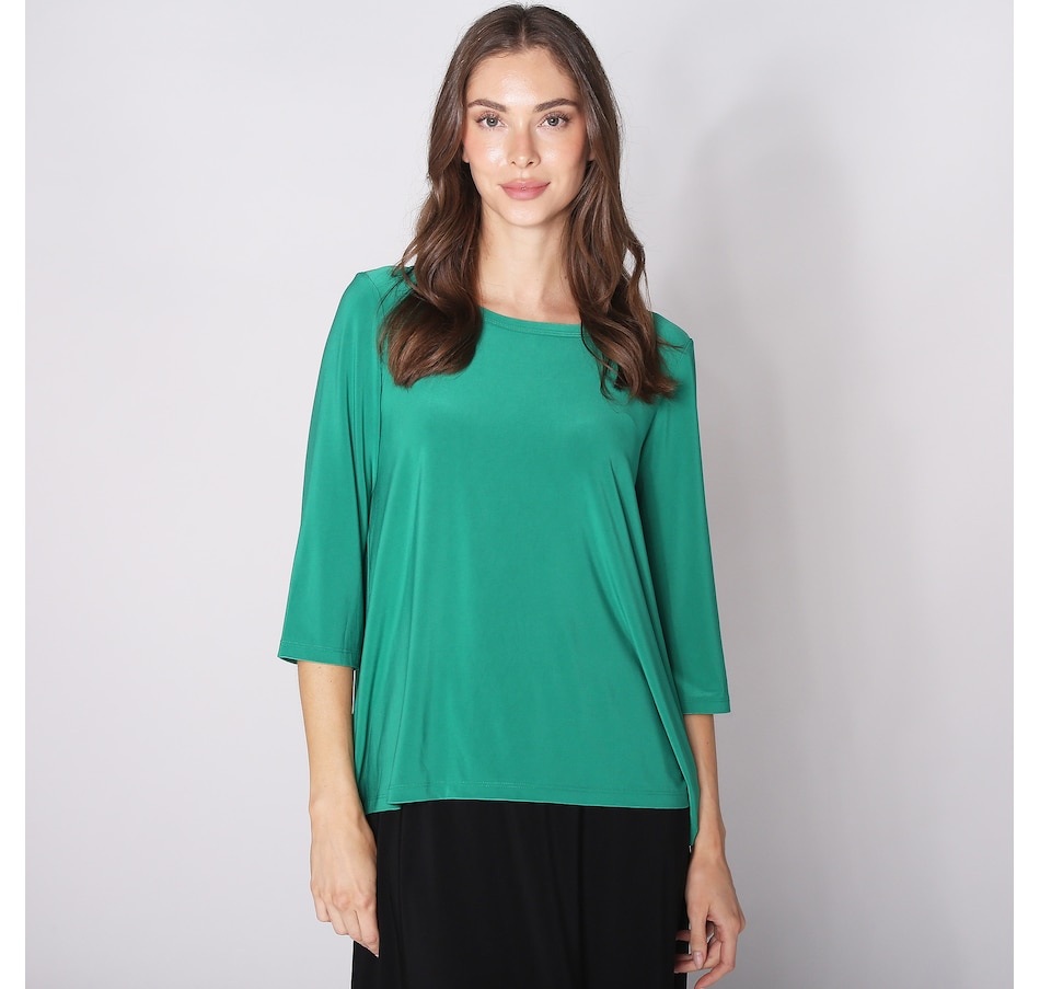 Image 253692_DPEM.jpg, Product 253-692 / Price $15.33, Kim & Co. Deluxe Brazil Knit Essential 3/4 Sleeve High Low Top from Kim & Co. on TSC.ca's Fashion department