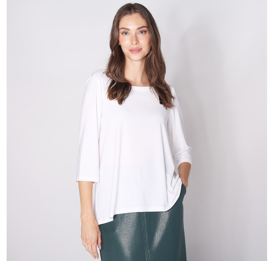 Image 253692_ECR.jpg, Product 253-692 / Price $15.33, Kim & Co. Deluxe Brazil Knit Essential 3/4 Sleeve High Low Top from Kim & Co. on TSC.ca's Fashion department