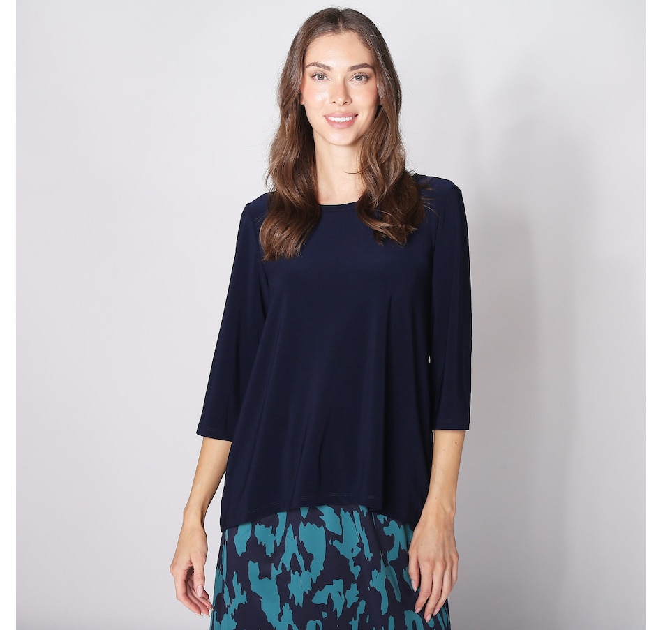 Image 253692_NVY.jpg, Product 253-692 / Price $15.33, Kim & Co. Deluxe Brazil Knit Essential 3/4 Sleeve High Low Top from Kim & Co. on TSC.ca's Fashion department