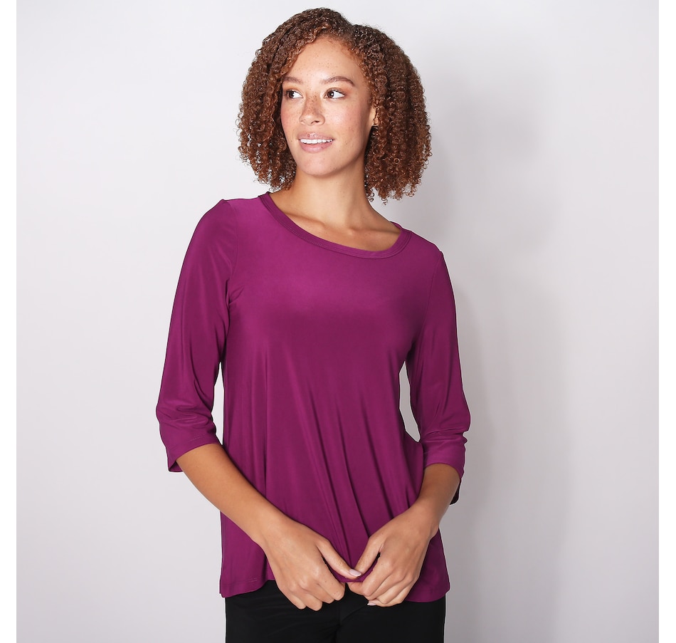 Image 253692_WNBY.jpg, Product 253-692 / Price $15.33, Kim & Co. Deluxe Brazil Knit Essential 3/4 Sleeve High Low Top from Kim & Co. on TSC.ca's Fashion department