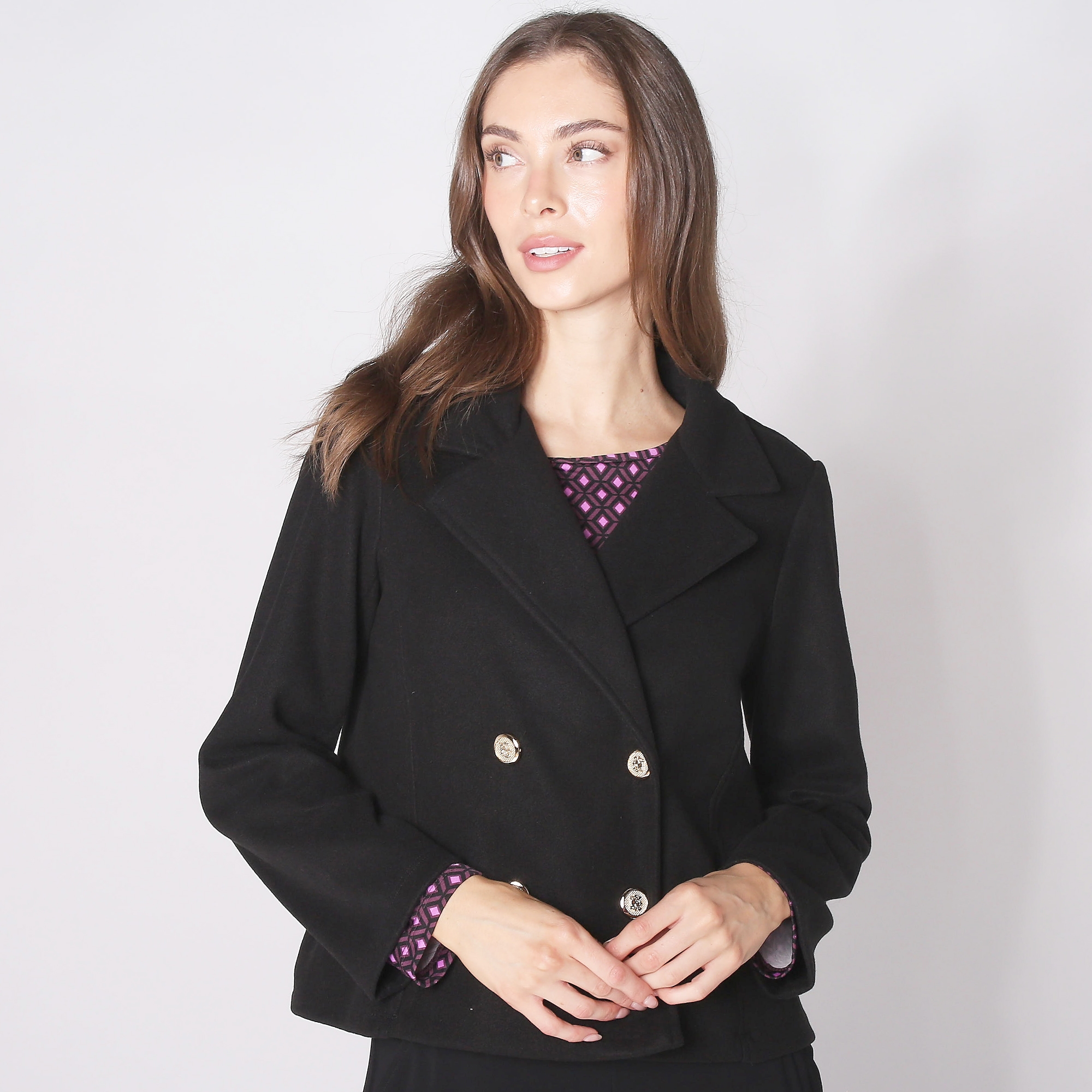 Kim & Co. Cashmere Look Long Sleeve Double Breasted Short Jacket