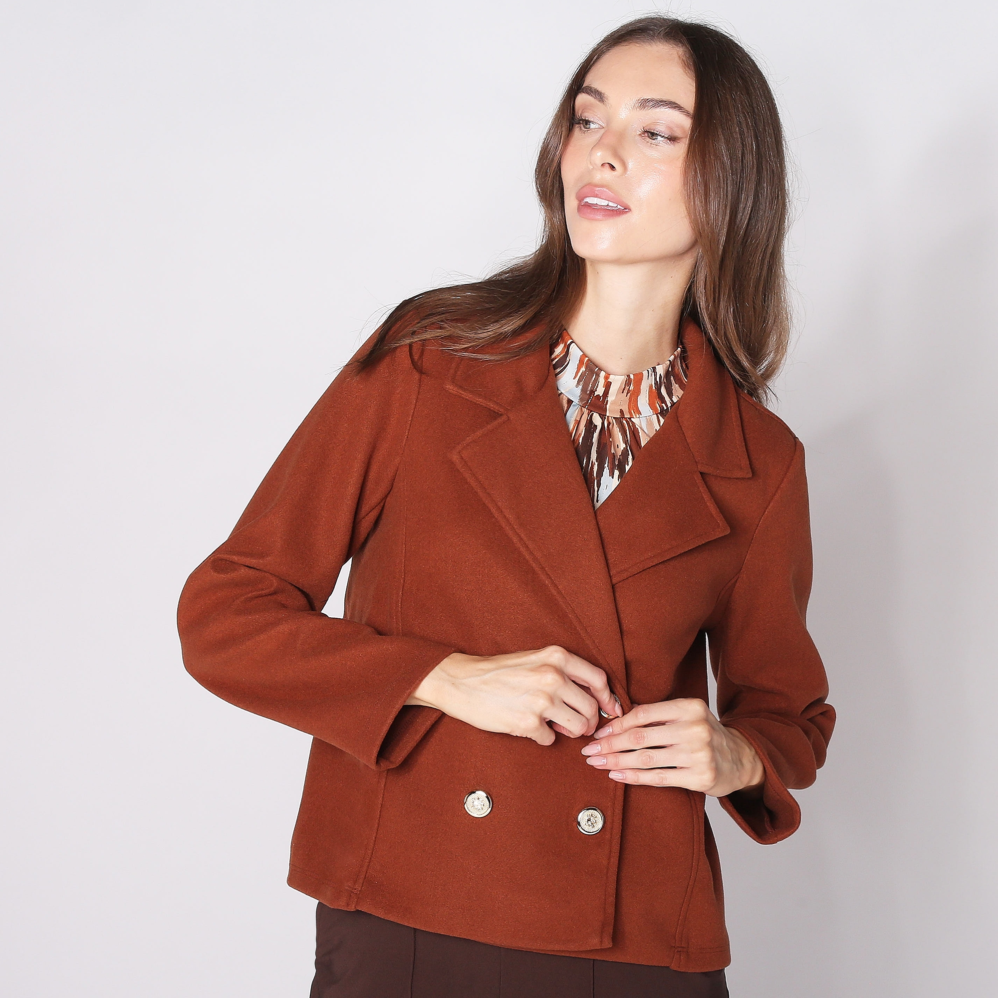 Kim & Co. Cashmere Look Long Sleeve Double Breasted Short Jacket