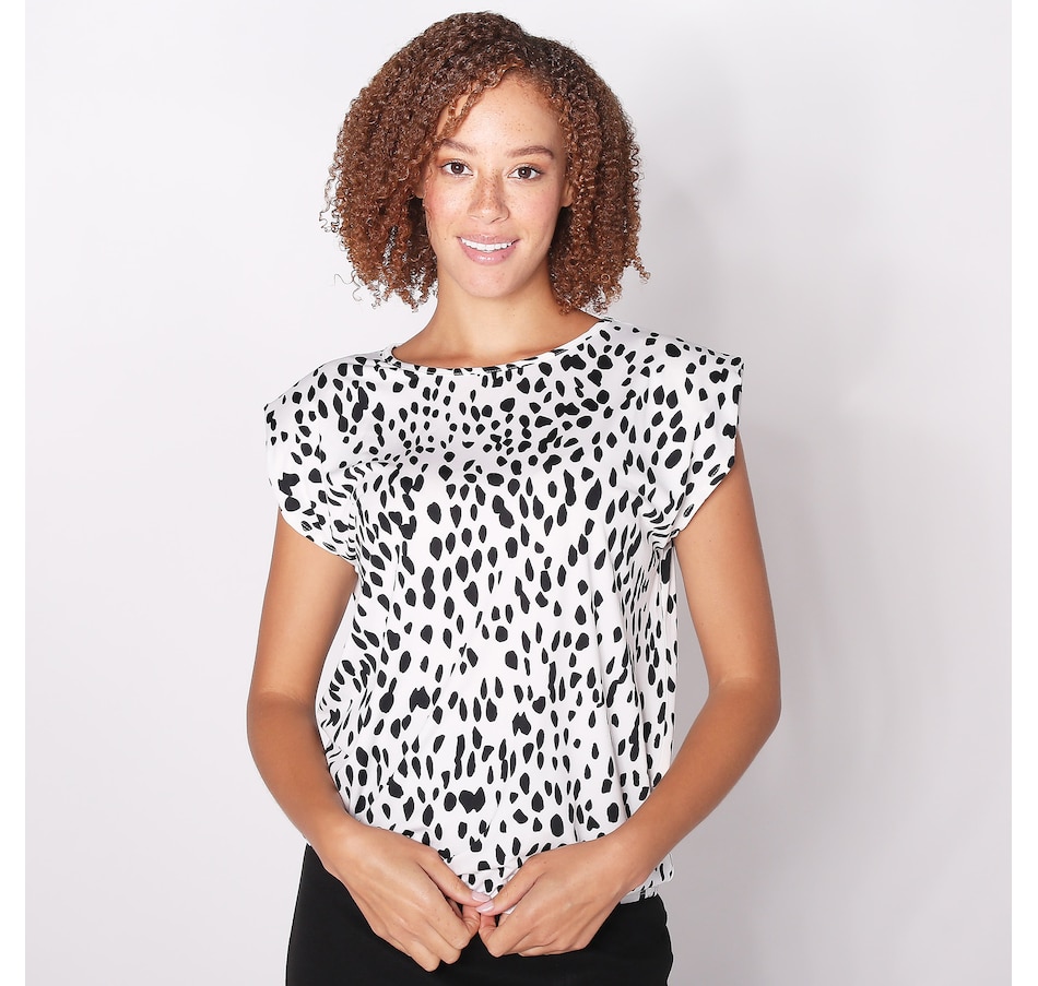 Image 253704_ECBLK.jpg, Product 253-704 / Price $19.33, Kim & Co. Printed Brazil Knit Shoulder Pads Extended Shoulder Blouson Top from Kim & Co. on TSC.ca's Fashion department