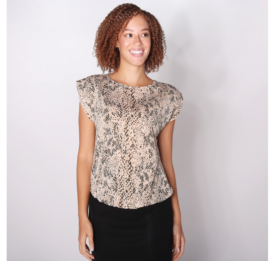 Image 253704_NTM.jpg, Product 253-704 / Price $19.33, Kim & Co. Printed Brazil Knit Shoulder Pads Extended Shoulder Blouson Top from Kim & Co. on TSC.ca's Fashion department