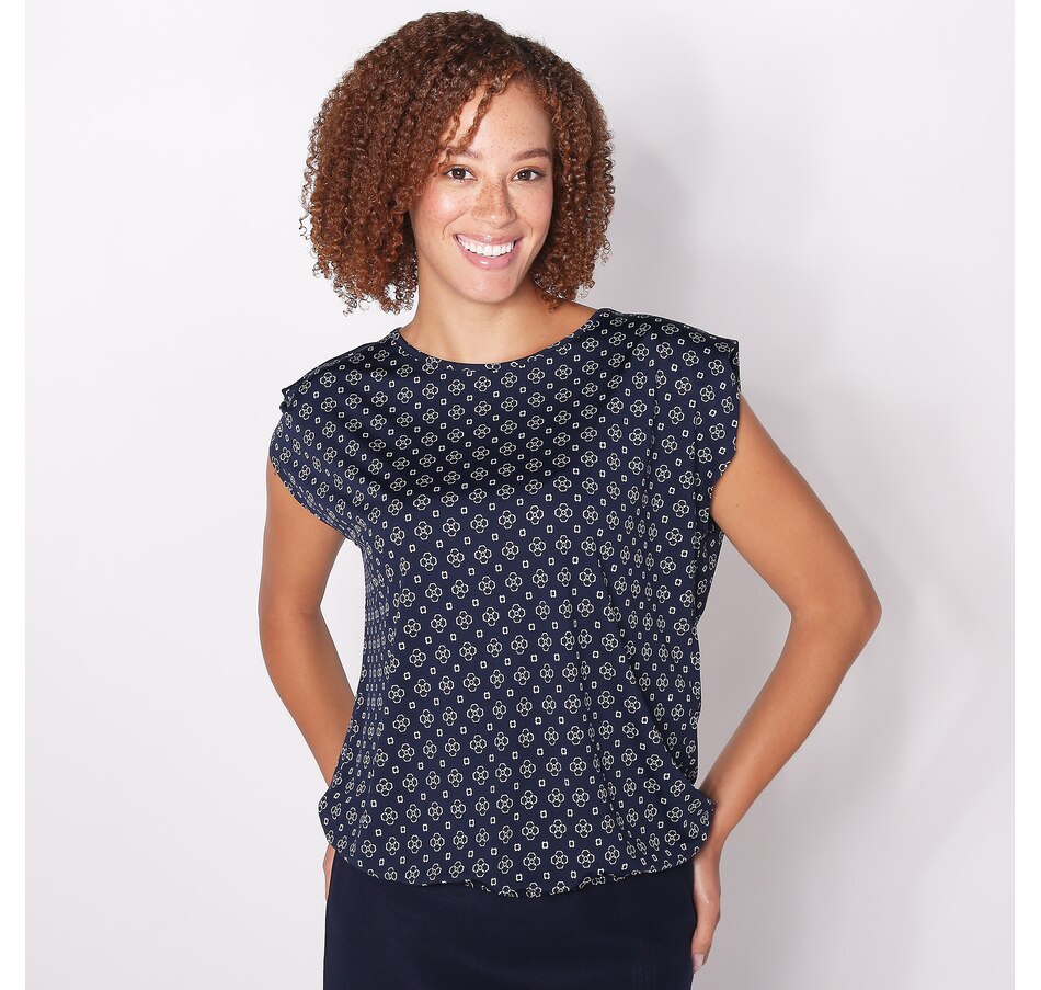 Image 253704_NVM.jpg, Product 253-704 / Price $19.33, Kim & Co. Printed Brazil Knit Shoulder Pads Extended Shoulder Blouson Top from Kim & Co. on TSC.ca's Fashion department