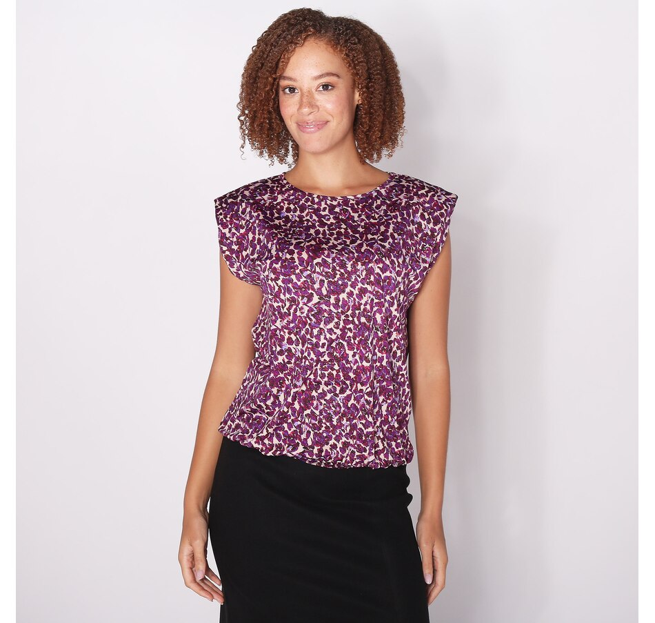 Image 253704_PUMU.jpg, Product 253-704 / Price $19.33, Kim & Co. Printed Brazil Knit Shoulder Pads Extended Shoulder Blouson Top from Kim & Co. on TSC.ca's Fashion department