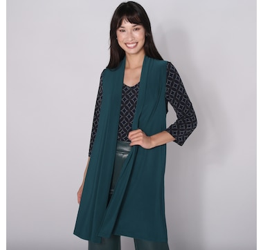 Kim & Co. Deluxe Brazil Knit Essential Sleeveless Duster with Side Slits