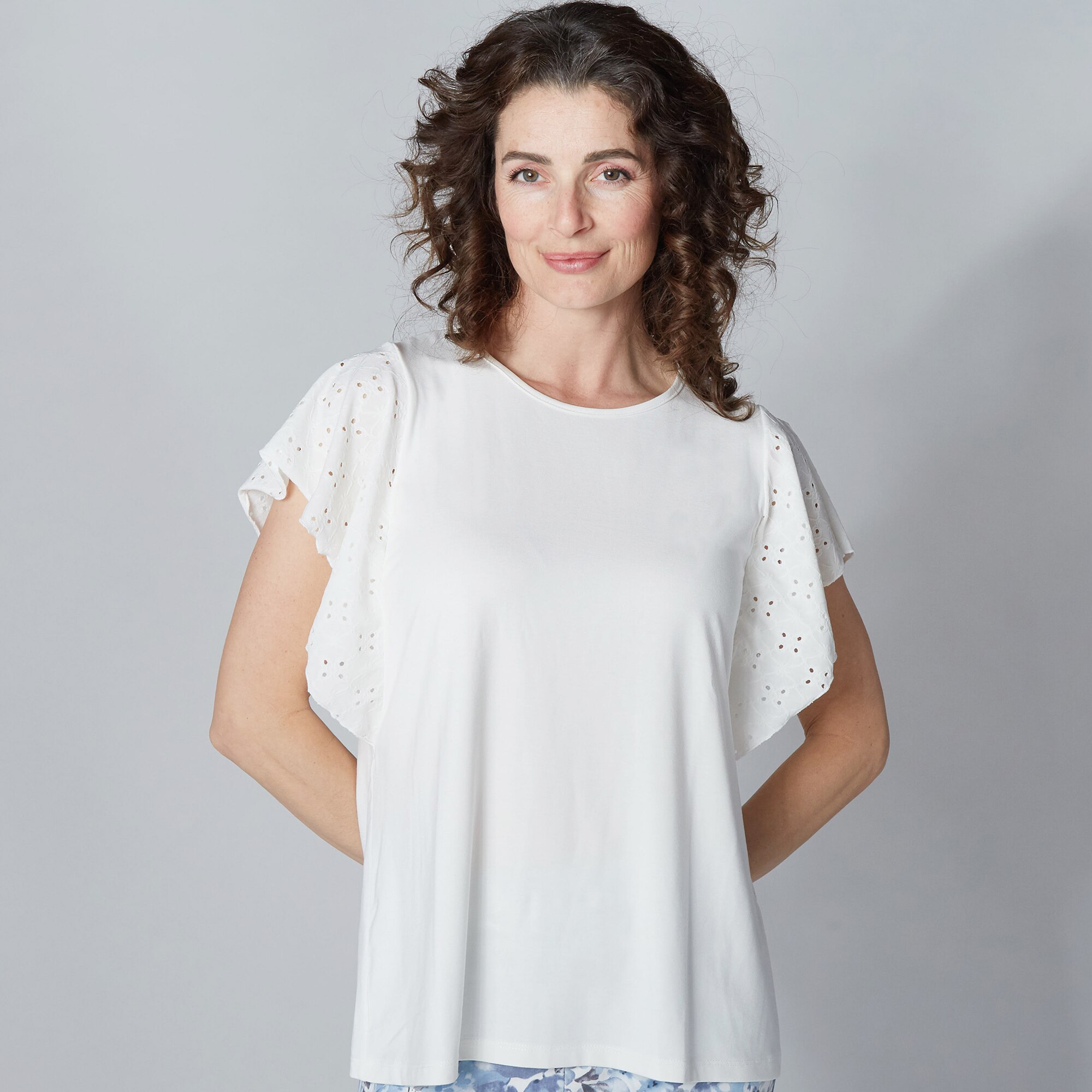 Mr. Max Ultra Modal And Eyelet Butterfly Sleeve Top