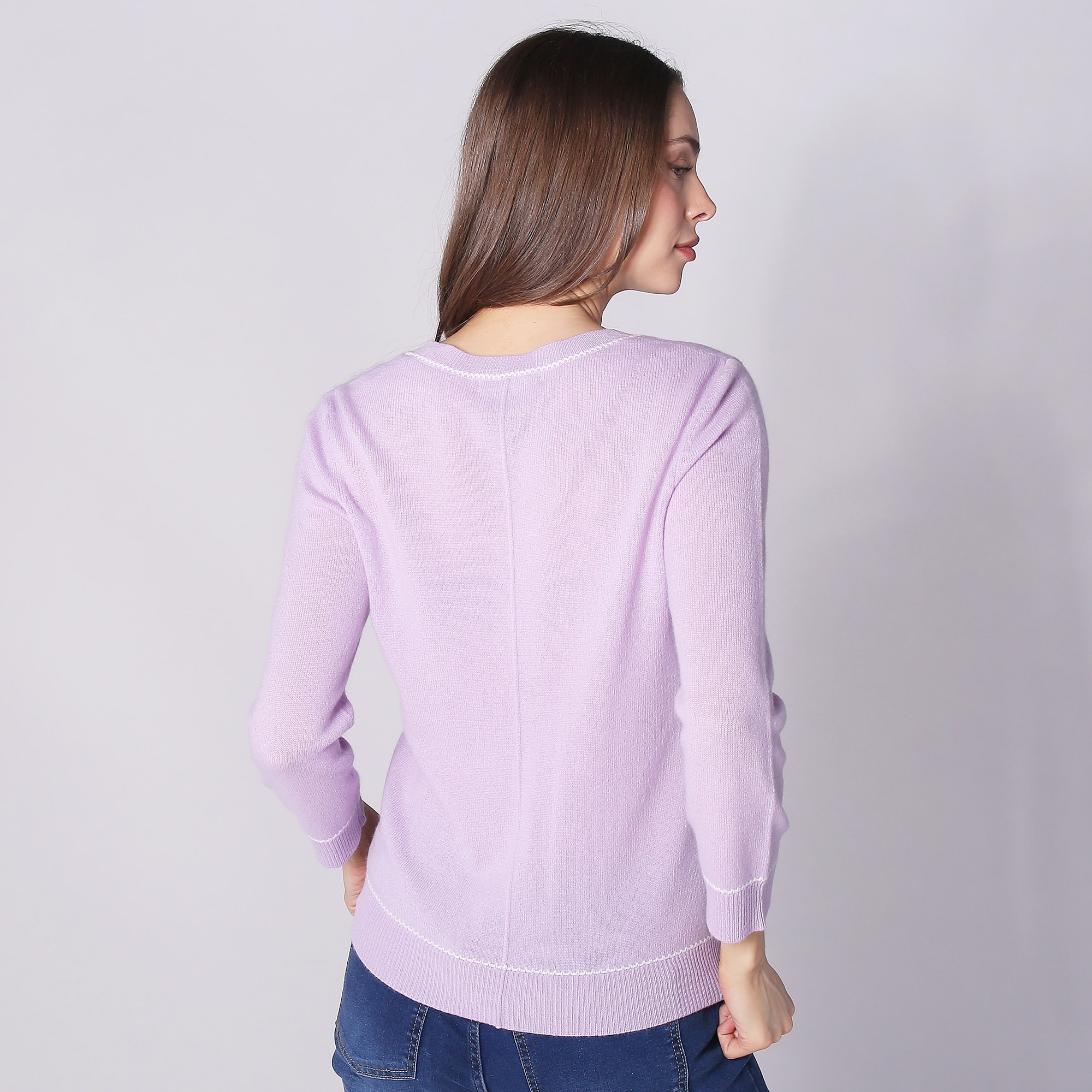 Lusso Cashmere V-Neck Embroidered Pullover