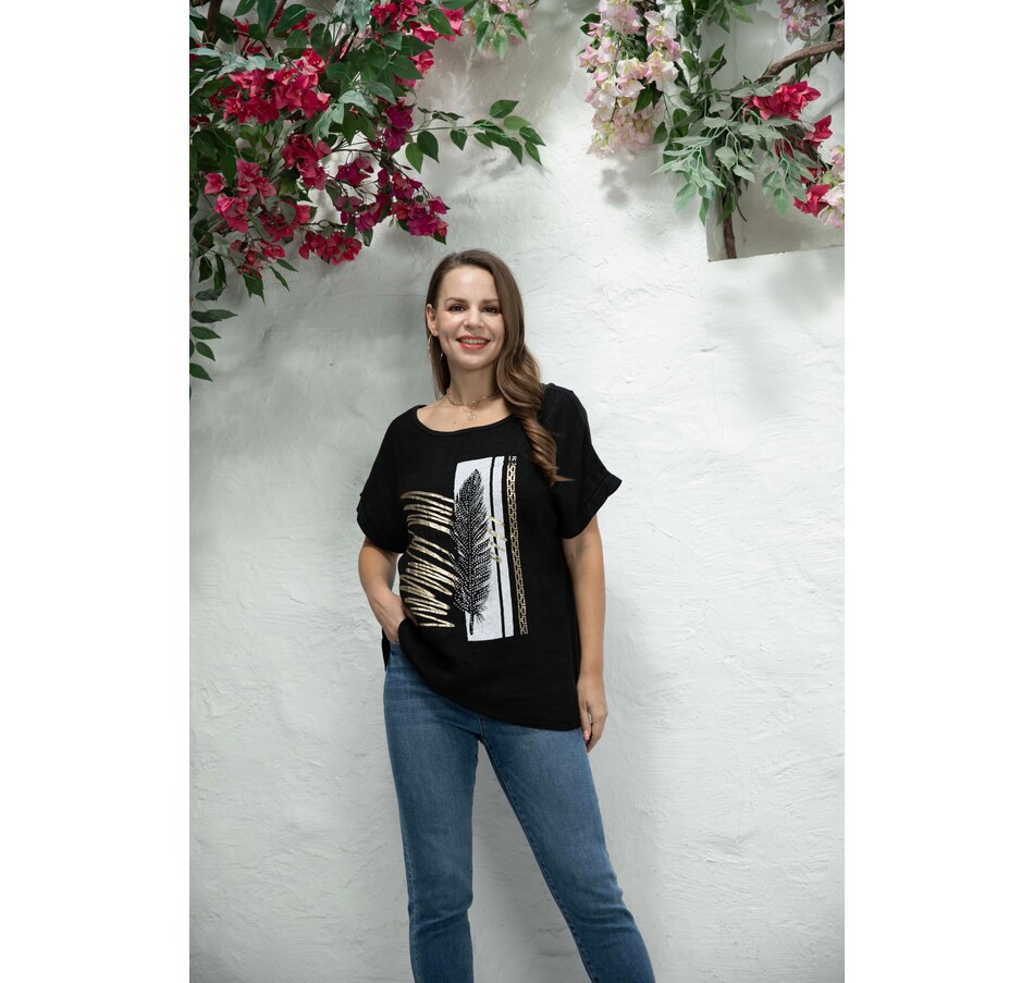 Image 253879_BLK.jpg, Product 253-879 / Price $9.33, Orange Fashion Village Linen Foil Print T-Shirt from Orange Fashion Village on TSC.ca's Fashion department