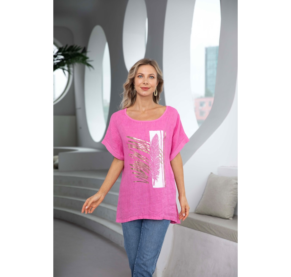 Image 253879_FUS.jpg, Product 253-879 / Price $9.33, Orange Fashion Village Linen Foil Print T-Shirt from Orange Fashion Village on TSC.ca's Fashion department