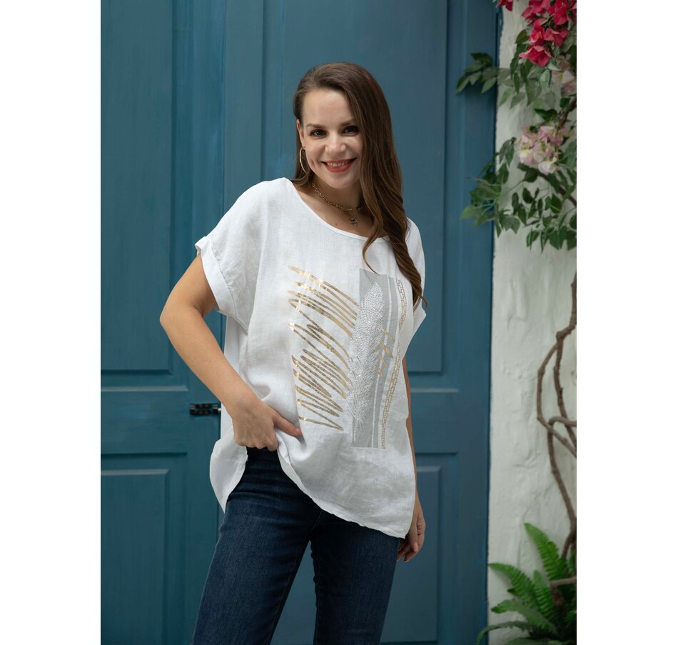 Image 253879_WHT.jpg, Product 253-879 / Price $9.33, Orange Fashion Village Linen Foil Print T-Shirt from Orange Fashion Village on TSC.ca's Fashion department