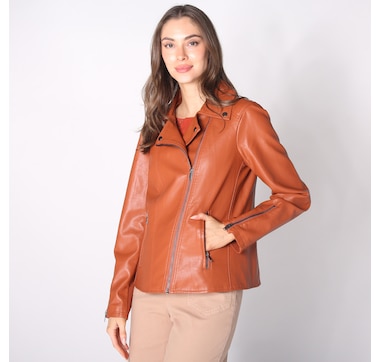 Nina Leonard Long Sleeve Pleather Moto Jacket