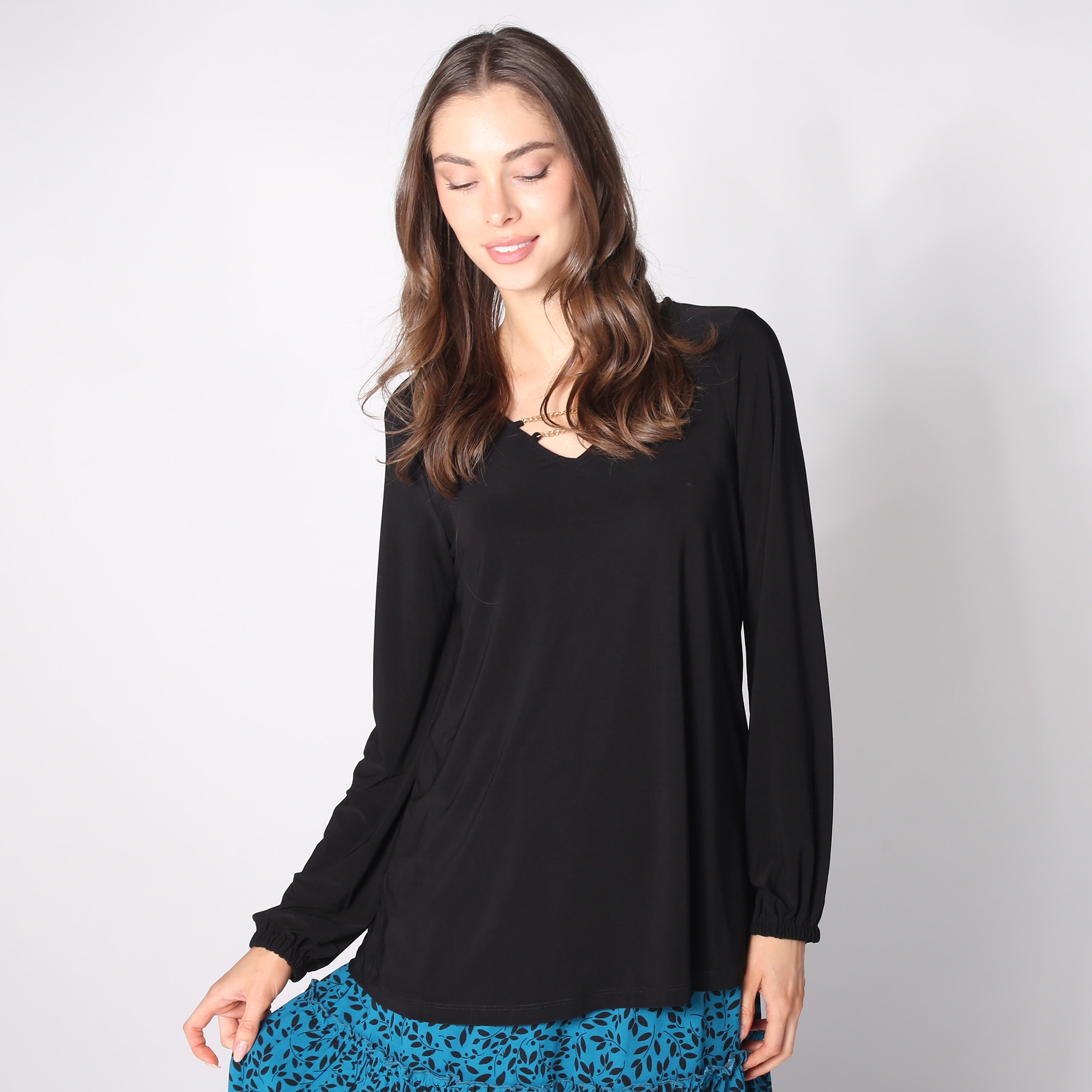 Nina Leonard V-Neck Long Balloon Sleeve ITY Top - TSC.ca