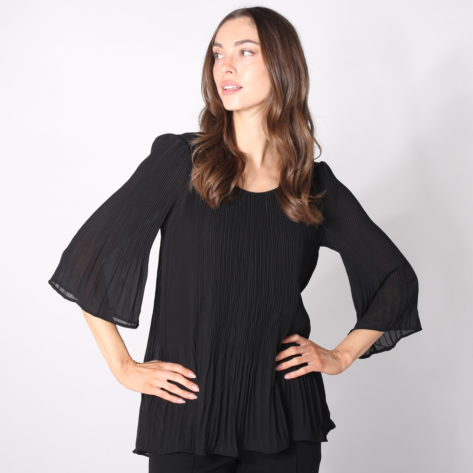 Nina Leonard Scoop Neck Release Pleat Chiffon High Low Top - TSC.ca