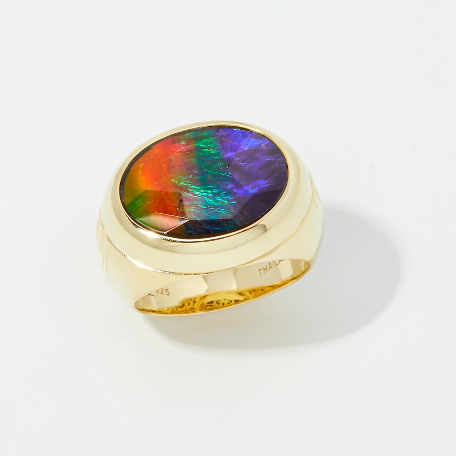 Image 254079_YGP.jpg, Product 254-079 / Price $799.99, Canadian Ammolite Gems Sterling Silver Oval Ammolite Statement Ring from Canadian Ammolite Gems on TSC.ca's Jewellery department