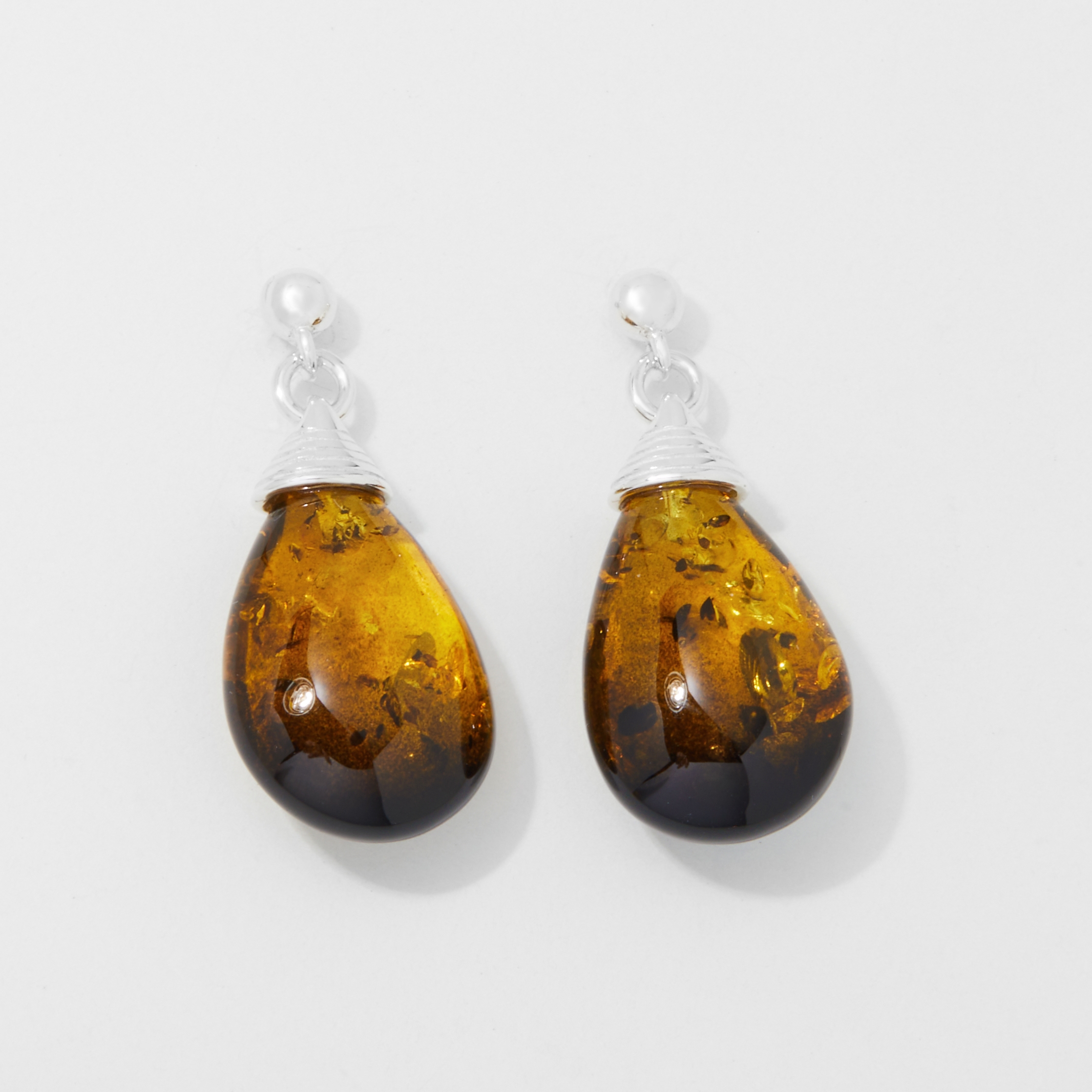 Amber Extraordinaire Sterling Silver Drop Shape Amber Earrings