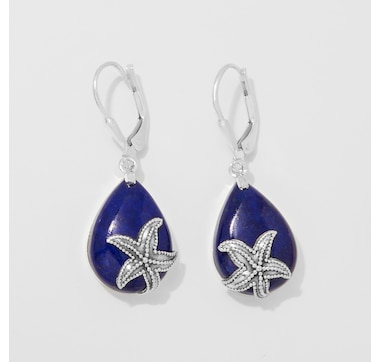 Himalayan Gems Sterling Silver Gemstone Starfish Leverback Earrings