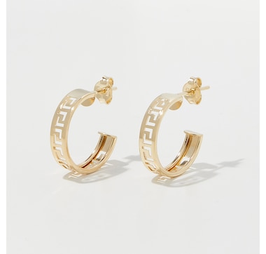 Stefano Oro 14K Yellow Gold Greek Key Hoop Earrings