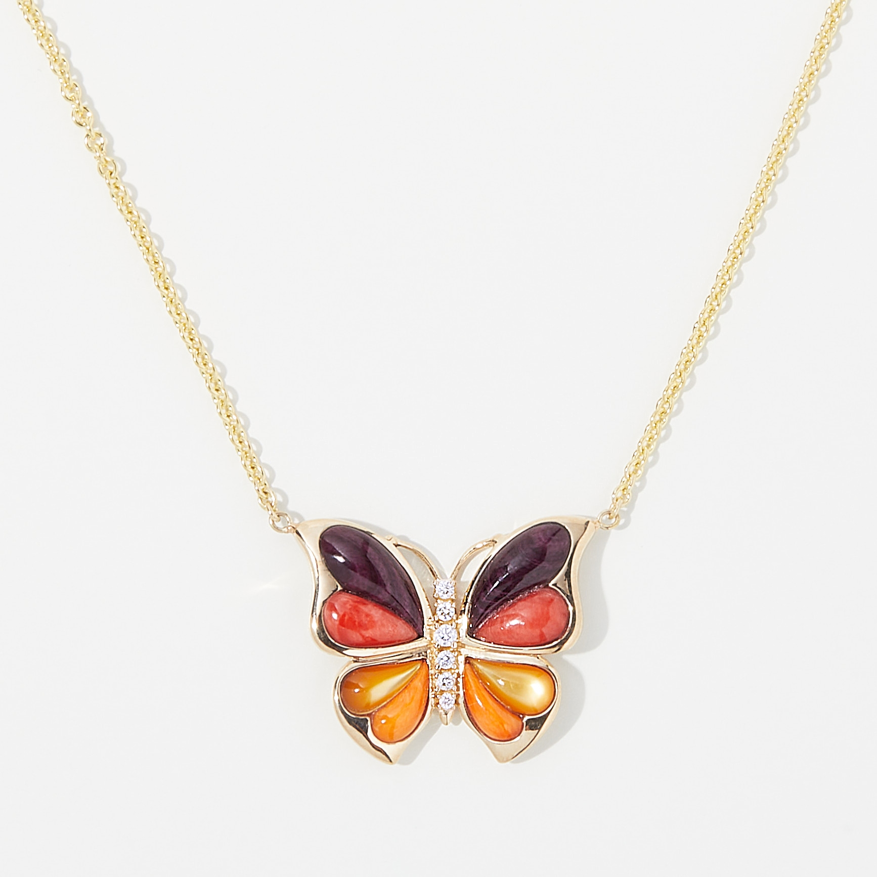 Kabana 14K Yellow Gold Oyster Inlay Butterfly Pendant - TSC.ca