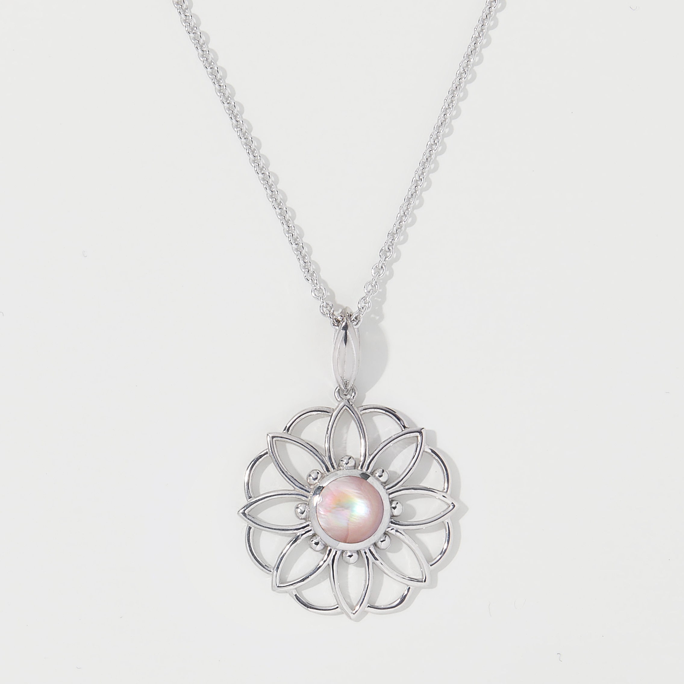 Kabana Sterling Silver Gemstone Inlay Flower Pendant - TSC.ca