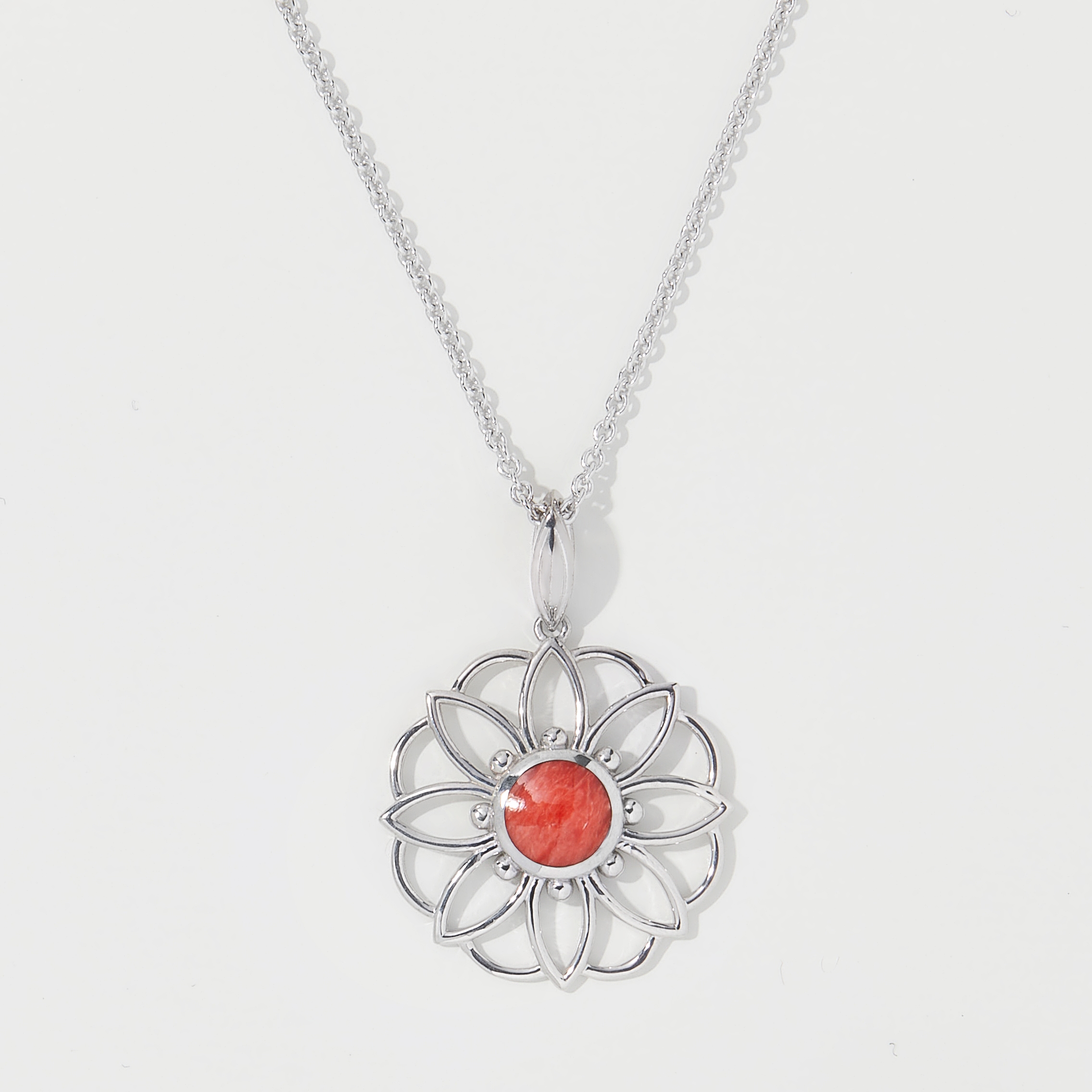 Kabana Sterling Silver Gemstone Inlay Flower Pendant - TSC.ca