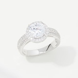 Diamonelle Sterling Silver 8mm Round Diamonelle with Triple Row Ring