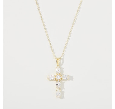 Diamonelle Sterling Silver Diamonelle Cross Pendant with Chain