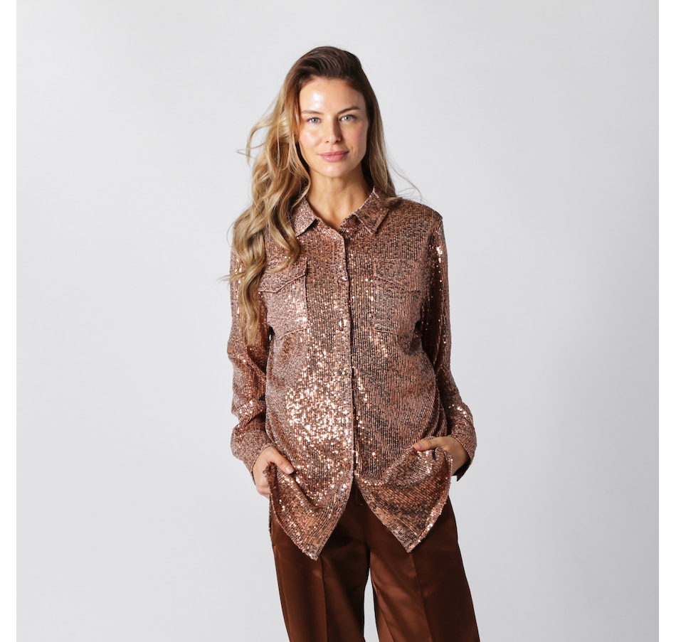 Image 254586_BZE.jpg, Product 254-586 / Price $64.88, Isaac Mizrahi Mesh Sequin Oversized Shirt from Isaac Mizrahi New York on TSC.ca's Clothing & Shoes department